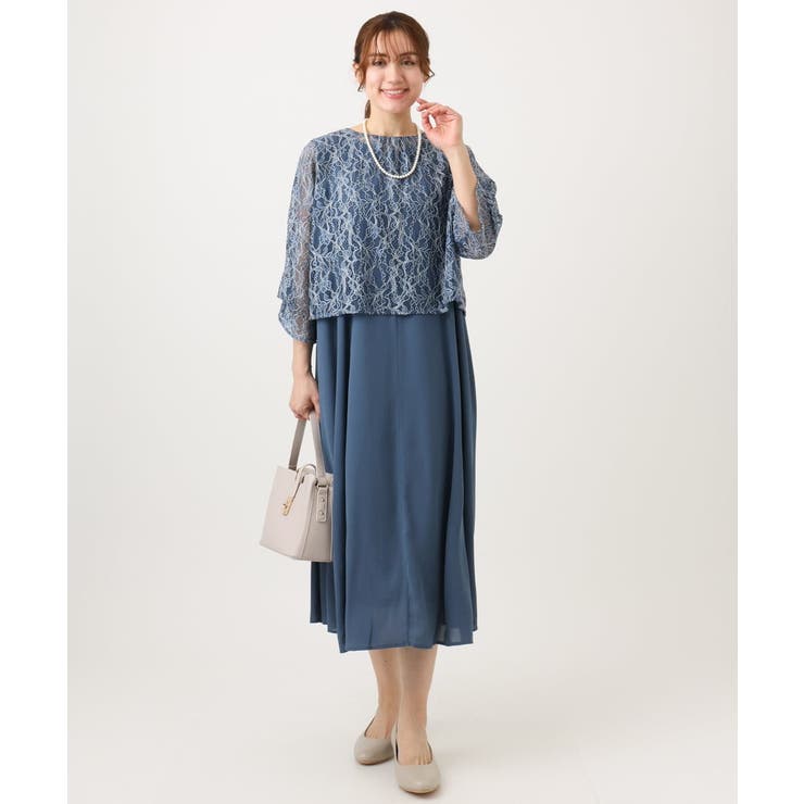 ブルー | 【大きいサイズ】2wayレースボレロセットワンピース | eur3