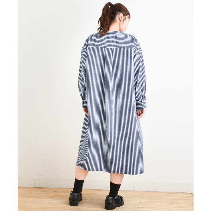 【大きいサイズ】イヴルース ロングシャツワンピース ストライプ ベルト付 XL 大きいサイズ】イヴルース ロングシャツワンピース ストライプ