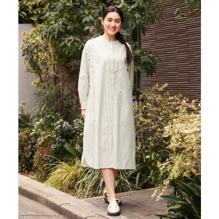 【大きいサイズ】イヴルース ロングシャツワンピース ストライプ ベルト付 XL 大きいサイズ】イヴルース ロングシャツワンピース ストライプ
