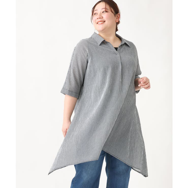 アイボリー(80) | 【大きいサイズ】コットンイレヘムシャツチュニック | eur3