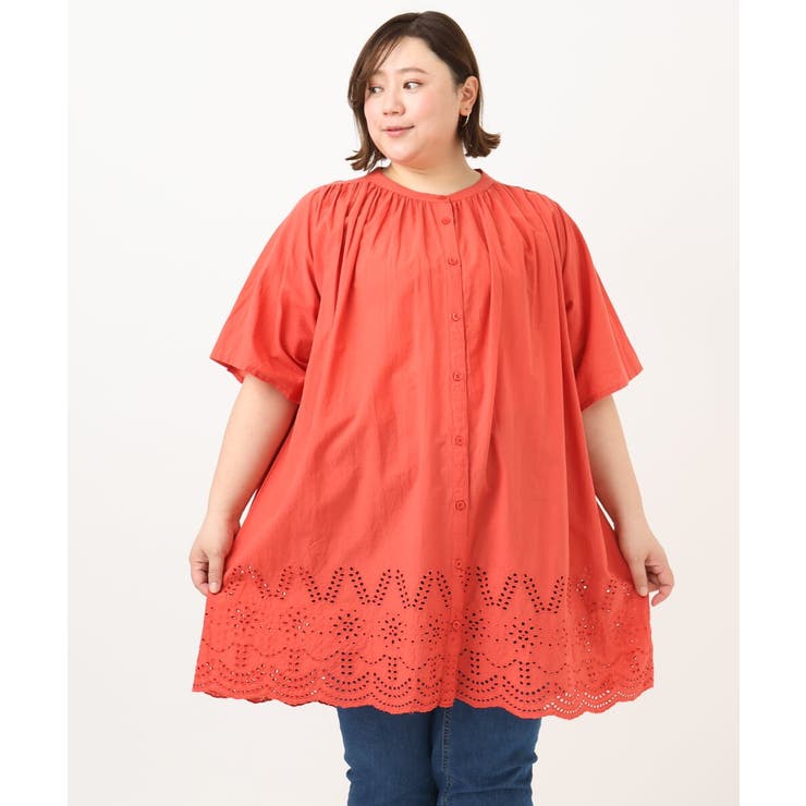 レッド(05) | 【大きいサイズ】アイレットレースチュニック | eur3