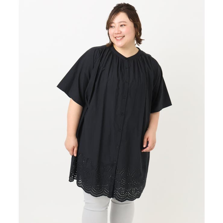 ブラック(94) | 【大きいサイズ】アイレットレースチュニック | eur3