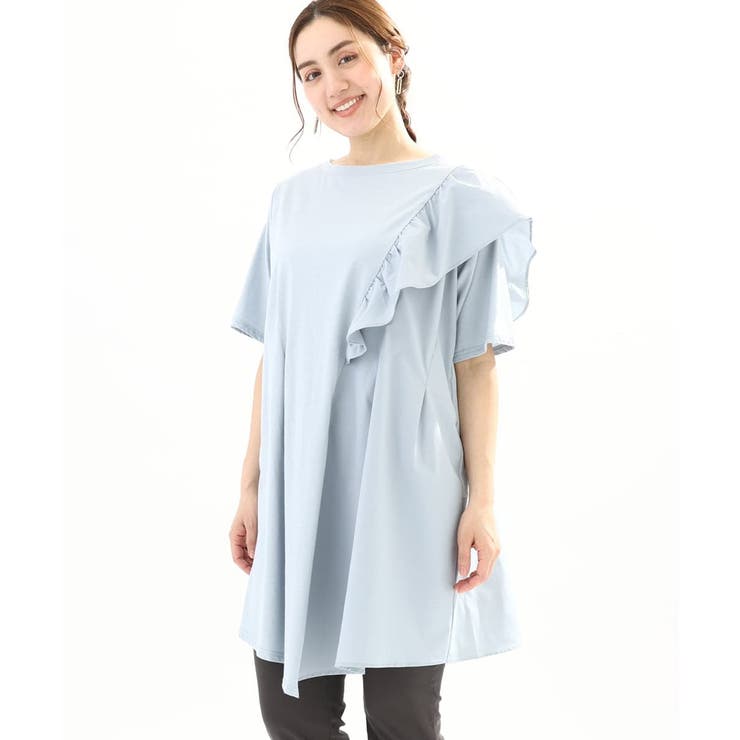 ライトブルー(50) | 【大きいサイズ】アシメラッフルチュニック | eur3