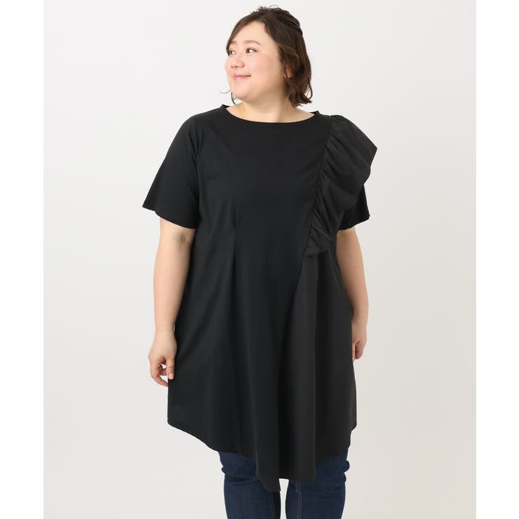 ブラック(94) | 【大きいサイズ】アシメラッフルチュニック | eur3