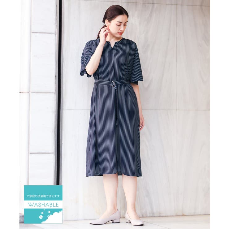 大きいサイズ/11号サイズあり】フレアスリーブストライプワンピース  