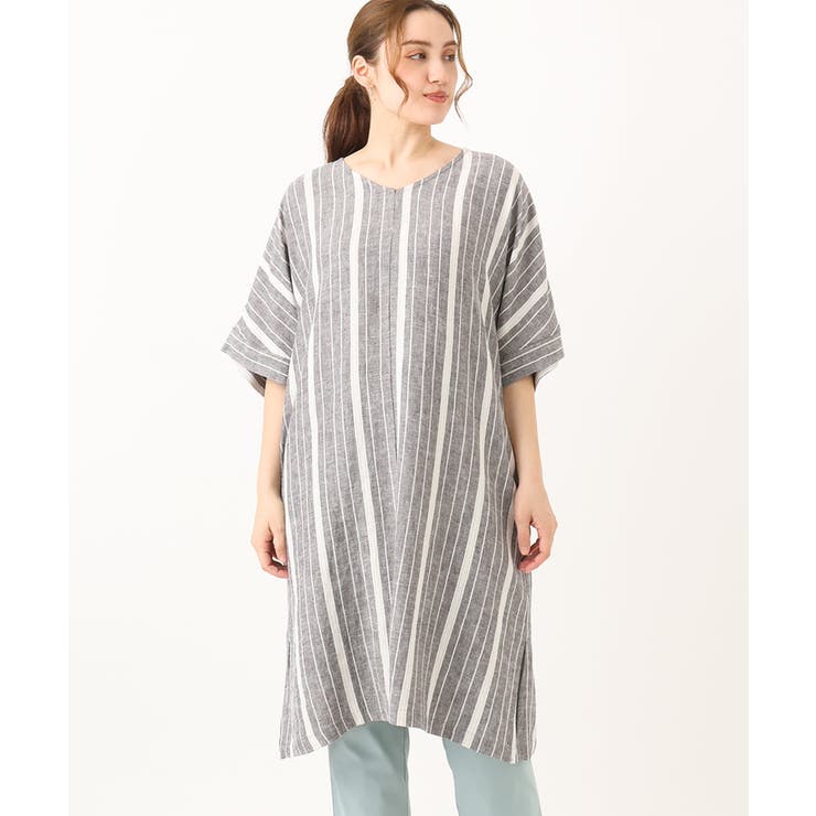 ブラック(94) | 【大きいサイズ】ストライプカフタンチュニック | eur3