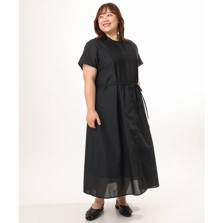 ブラック | 【大きいサイズ/a.v.v×eur3】ピンタックワンピース | eur3