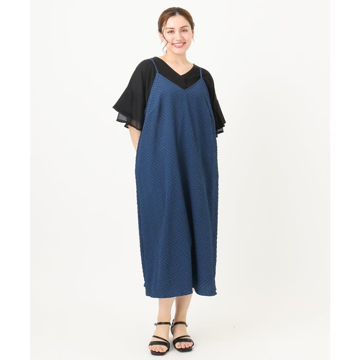 ネイビー(57) | 【大きいサイズ】エンボスドットワンピース | eur3