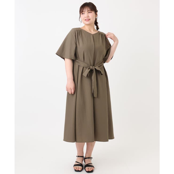 カーキ(36) | 【大きいサイズ】ヴィンテージポプリンワンピース | eur3