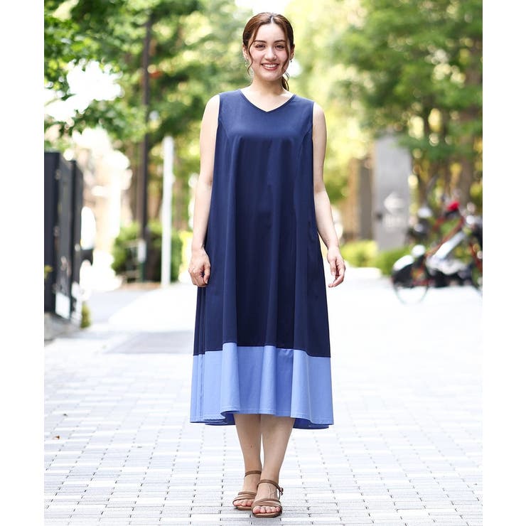 【大きいサイズ】バイカラーノースリーブワンピース | eur3 | 詳細画像2 