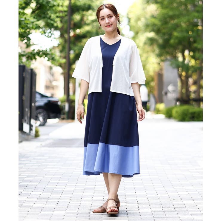 【大きいサイズ】バイカラーノースリーブワンピース | eur3 | 詳細画像5 