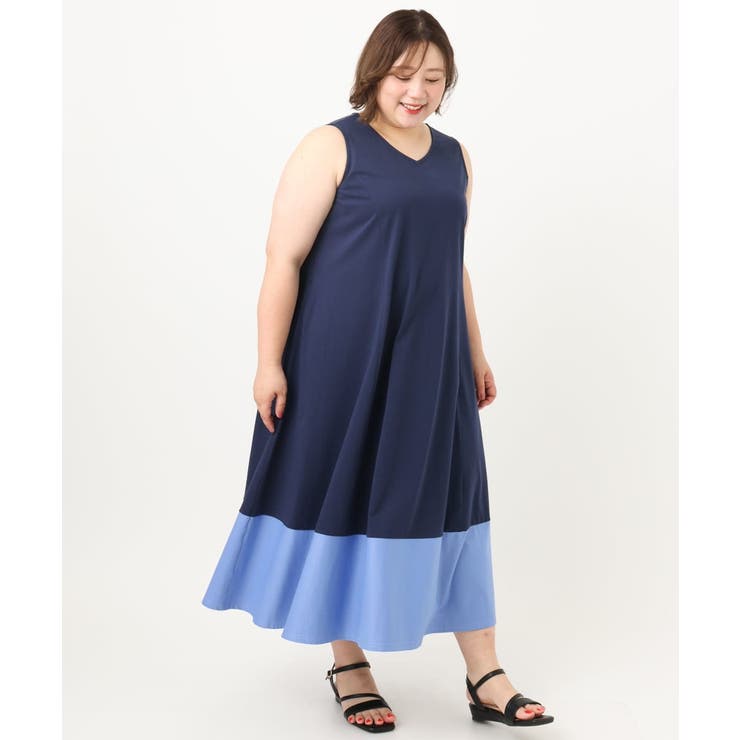 【大きいサイズ】バイカラーノースリーブワンピース | eur3 | 詳細画像6 