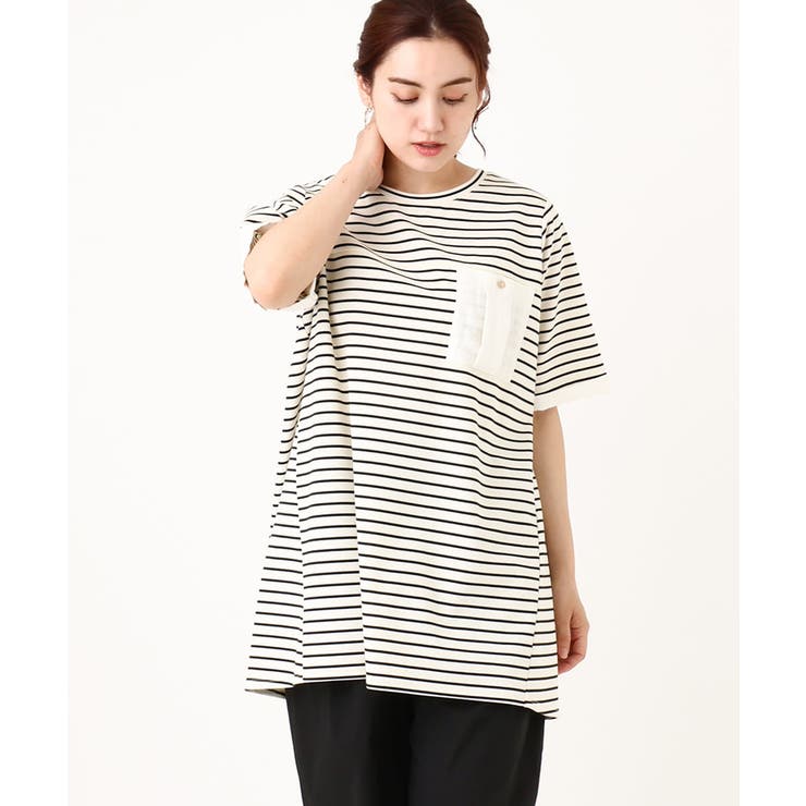 アイボリー(80) | 【大きいサイズ】胸ポケット付きTシャツチュニック | eur3