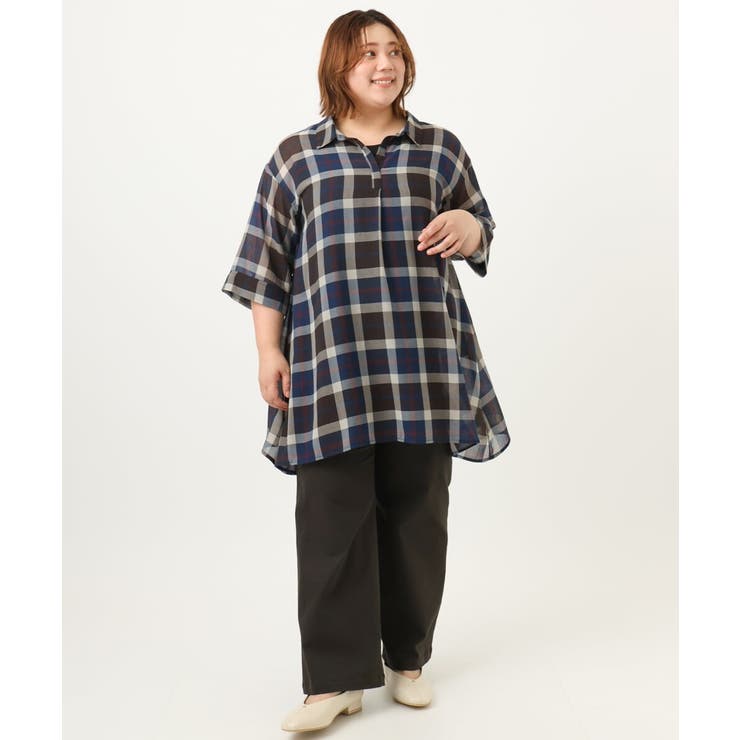 【大きいサイズ】シアーチェックシャツチュニック | eur3 | 詳細画像15 