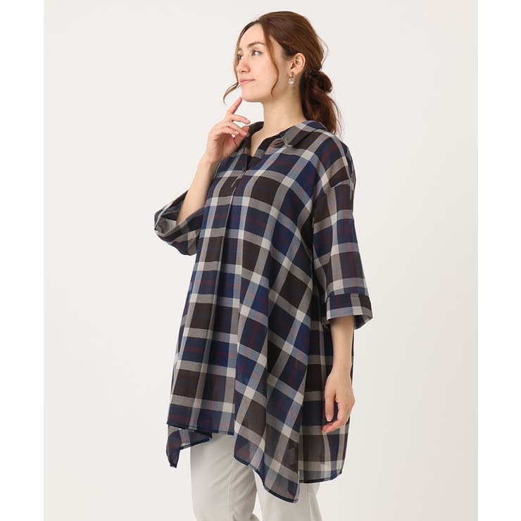 【大きいサイズ】シアーチェックシャツチュニック | eur3 | 詳細画像2 