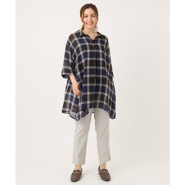 【大きいサイズ】シアーチェックシャツチュニック | eur3 | 詳細画像3 
