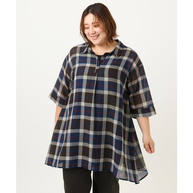 【大きいサイズ】シアーチェックシャツチュニック | eur3 | 詳細画像6 