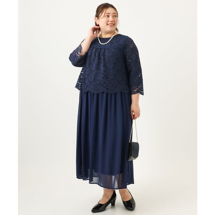 ネイビー(57) | 【大きいサイズ】スカラレースワンピース | eur3