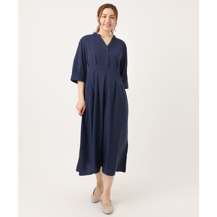 ネイビー(57) | 【大きいサイズ/LAVEANGE×eur3】タックワンピース | eur3