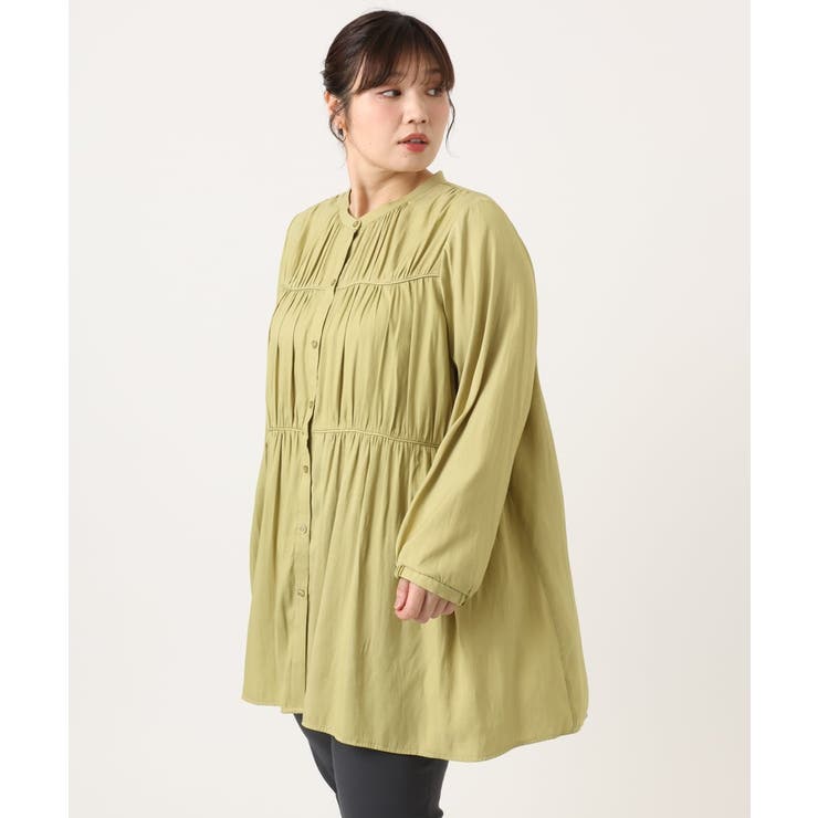 イエロー(25) | 【大きいサイズ】サテンギャザーチュニック | eur3