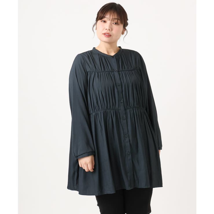 ネイビー(57) | 【大きいサイズ】サテンギャザーチュニック | eur3