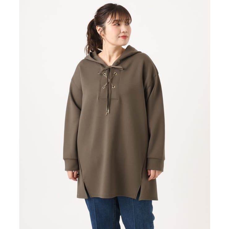 ブラウン(87) | 【大きいサイズ】レースアップダンボールフーディー | eur3