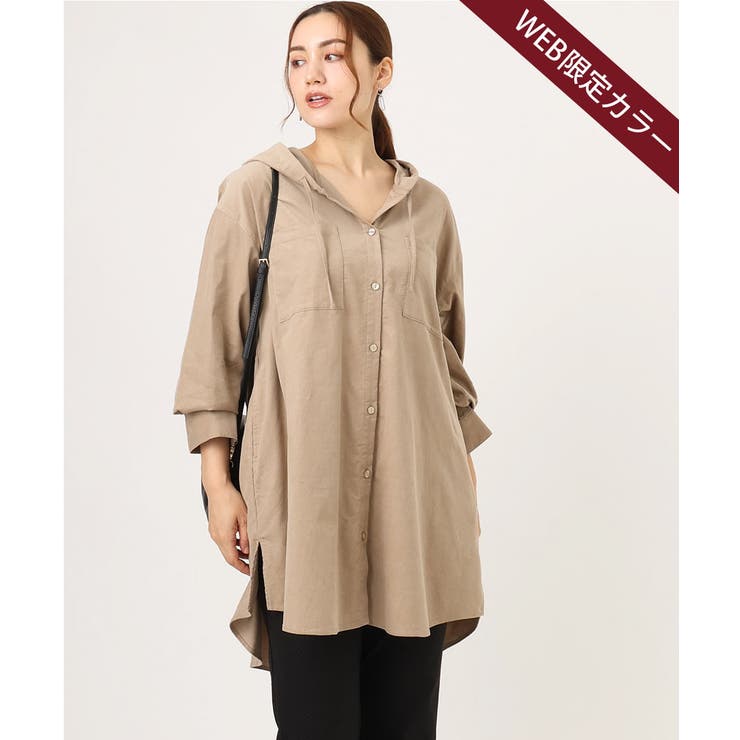 【大きいサイズ】コーデュロイフーディーシャツチュニック | eur3 | 詳細画像1 