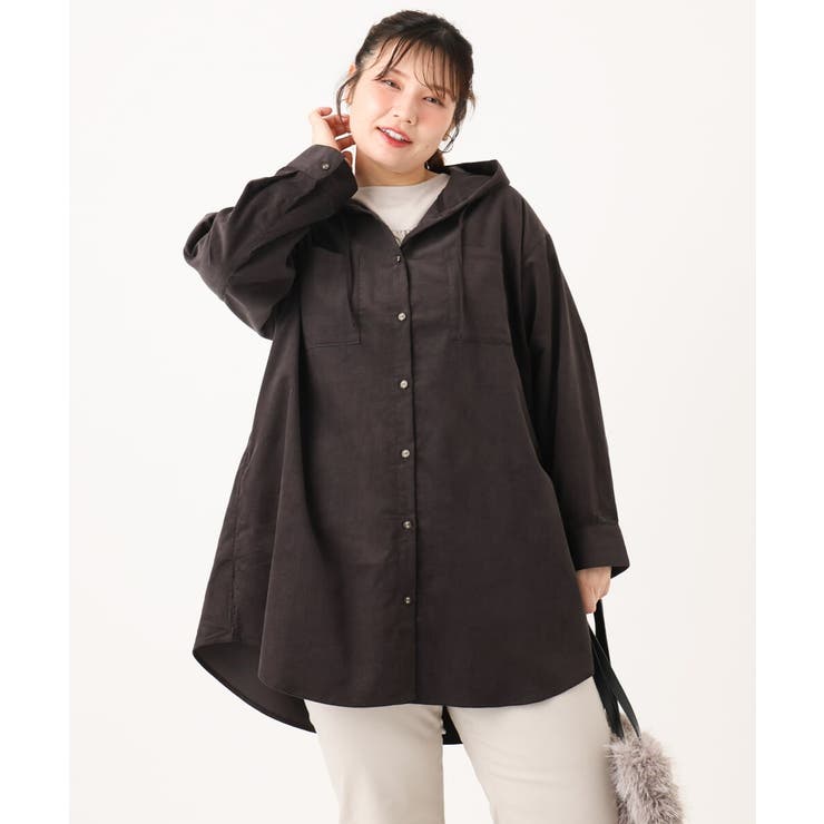 【大きいサイズ】コーデュロイフーディーシャツチュニック | eur3 | 詳細画像23 