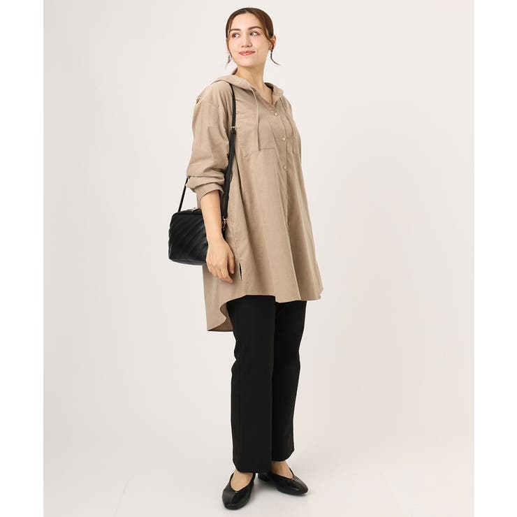 【大きいサイズ】コーデュロイフーディーシャツチュニック | eur3 | 詳細画像4 