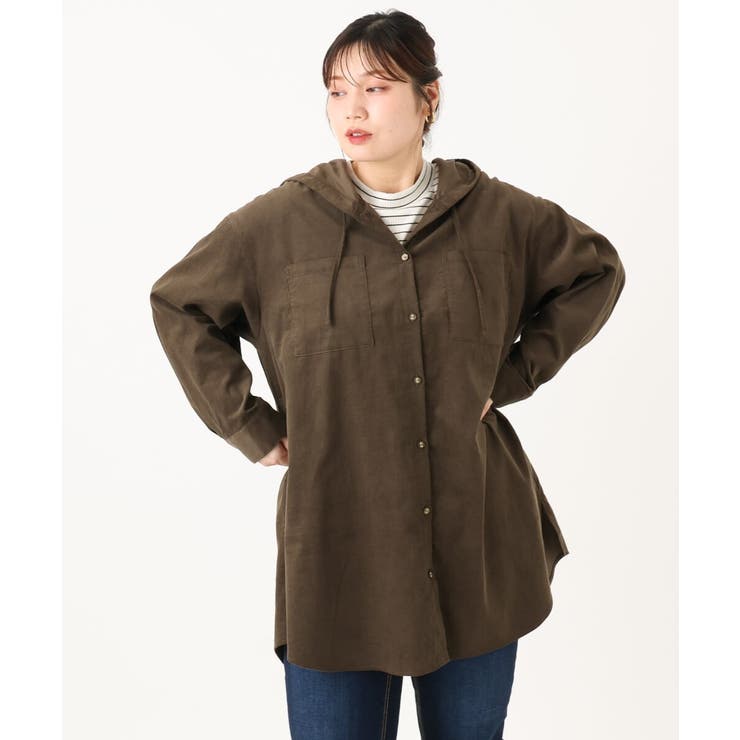 【大きいサイズ】コーデュロイフーディーシャツチュニック | eur3 | 詳細画像7 