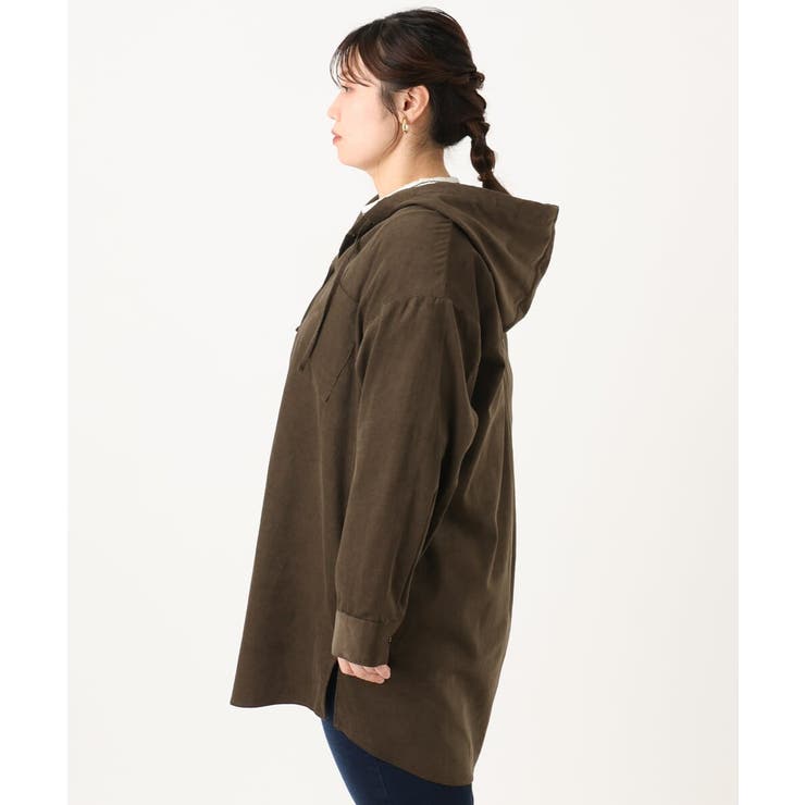 【大きいサイズ】コーデュロイフーディーシャツチュニック | eur3 | 詳細画像9 