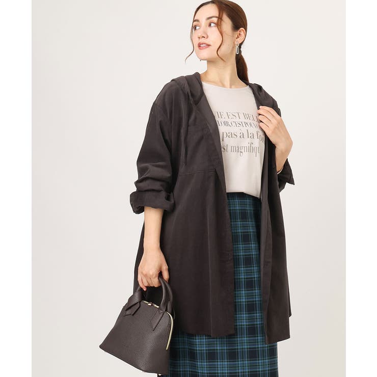 ダークグレー(93) | 【大きいサイズ】コーデュロイフーディーシャツチュニック | eur3