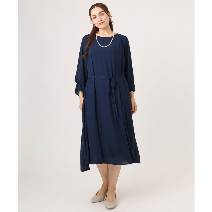 ネイビー(57) | 【大きいサイズ】サイドレースドレス | eur3