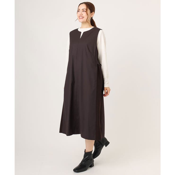 ダークブラウン(87) | 【大きいサイズ】サイドリブジャンパースカート | eur3