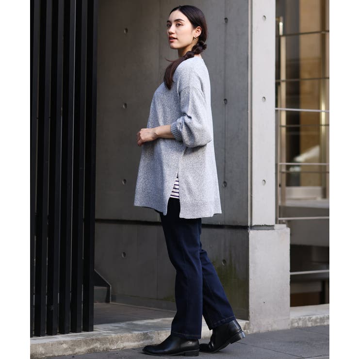 【NEW】エウルキューブ（eur3）/【大きいサイズ】Vネックニットチュニック 大きいサイズ】深Vネックニットチュニック[品番：ITKW0009513]｜eur3