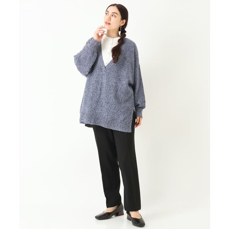 大きいサイズ】深Vネックニットチュニック[品番：ITKW0009513]｜eur3