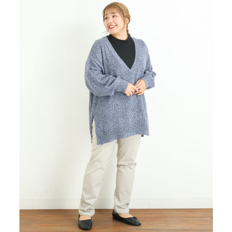 大きいサイズ】深Vネックニットチュニック[品番：ITKW0009513]｜eur3
