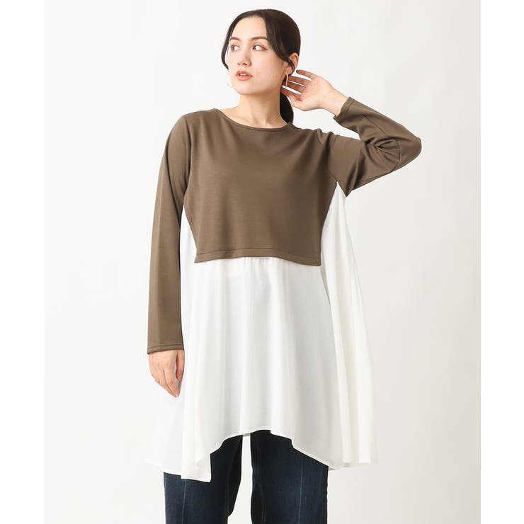 カーキ(36) | 【大きいサイズ】レイヤード風イレヘムチュニック | eur3