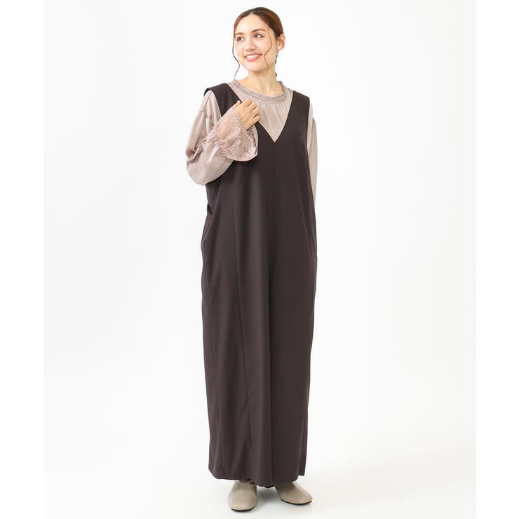 ダークブラウン(87) | 【大きいサイズ】Vネックサロペット | eur3