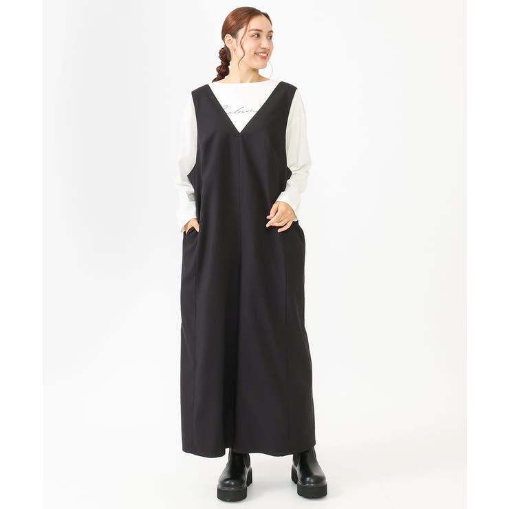 ブラック(94) | 【大きいサイズ】Vネックサロペット | eur3