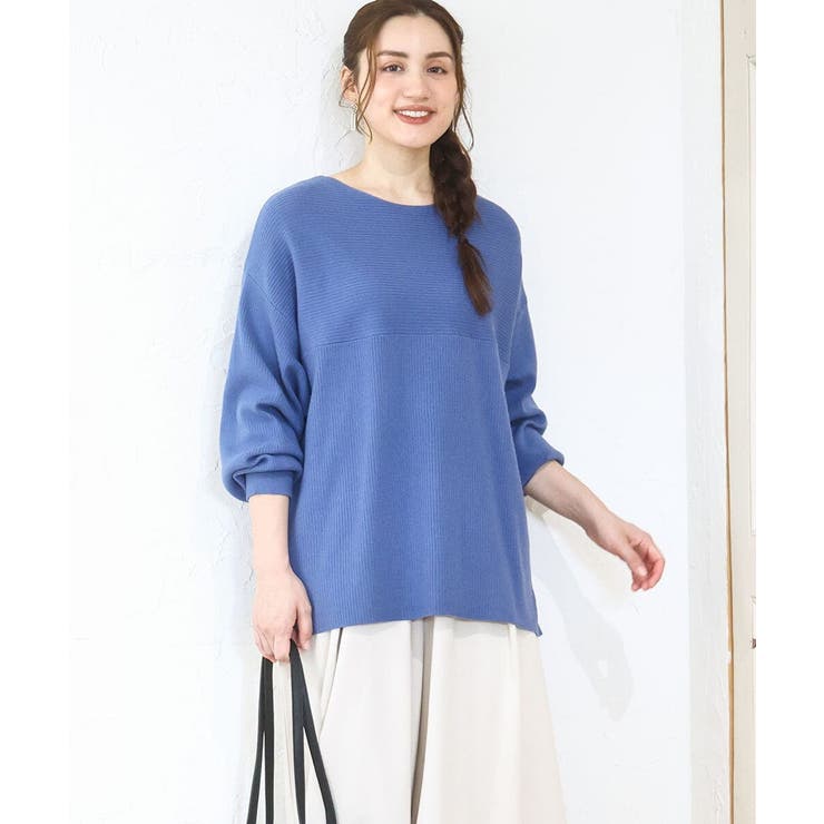 ブルー(55) | 【大きいサイズ】サイドスリットカラーニット | eur3