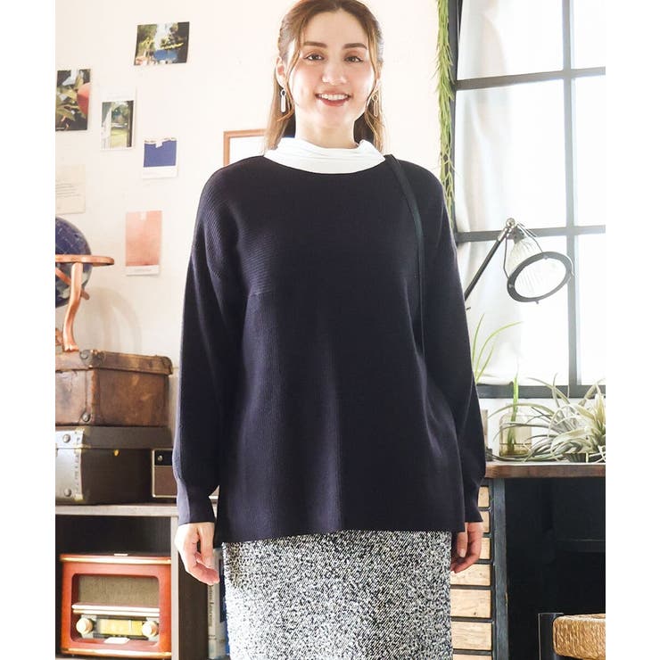 ブラック(94) | 【大きいサイズ】サイドスリットカラーニット | eur3