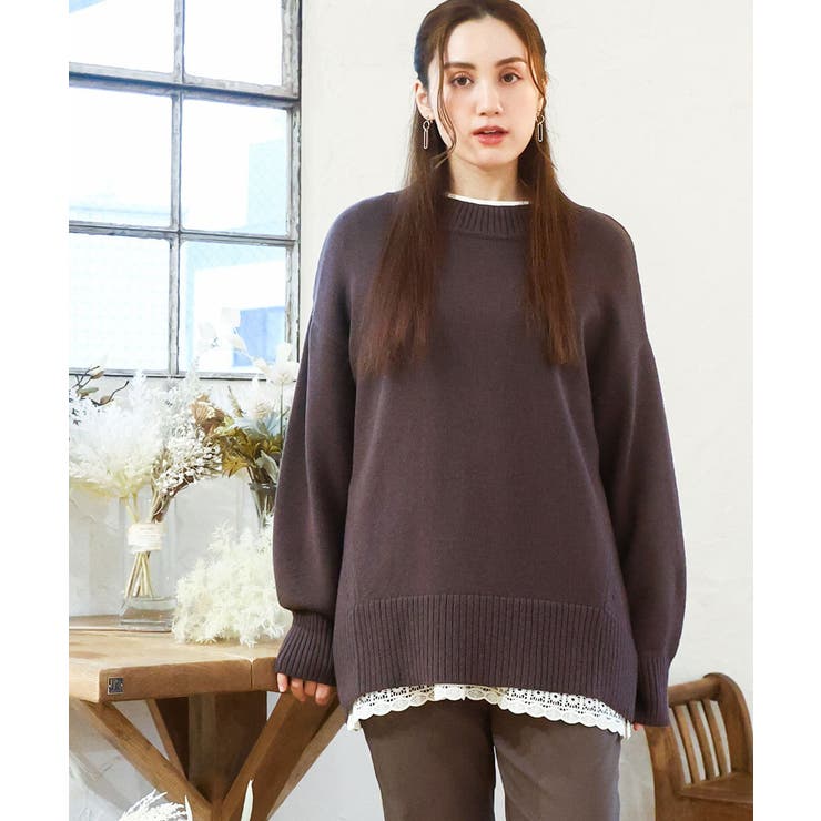 ダークブラウン(87) | 【大きいサイズ】ゆるシルエットニット | eur3