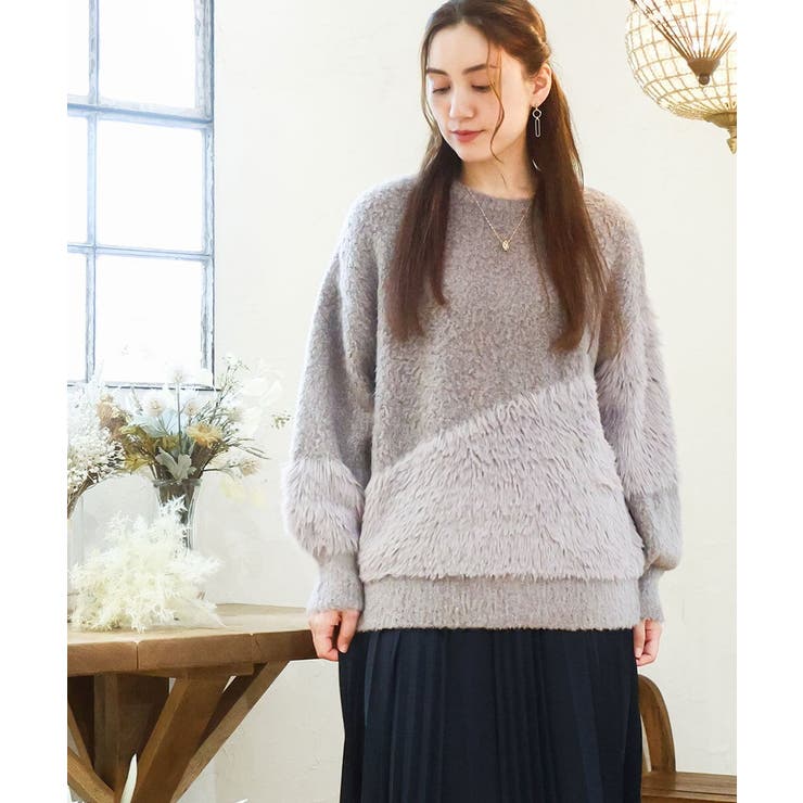 グレー(92) | 【大きいサイズ/a.v.v×eur3】ブークレーシャギーニット | eur3