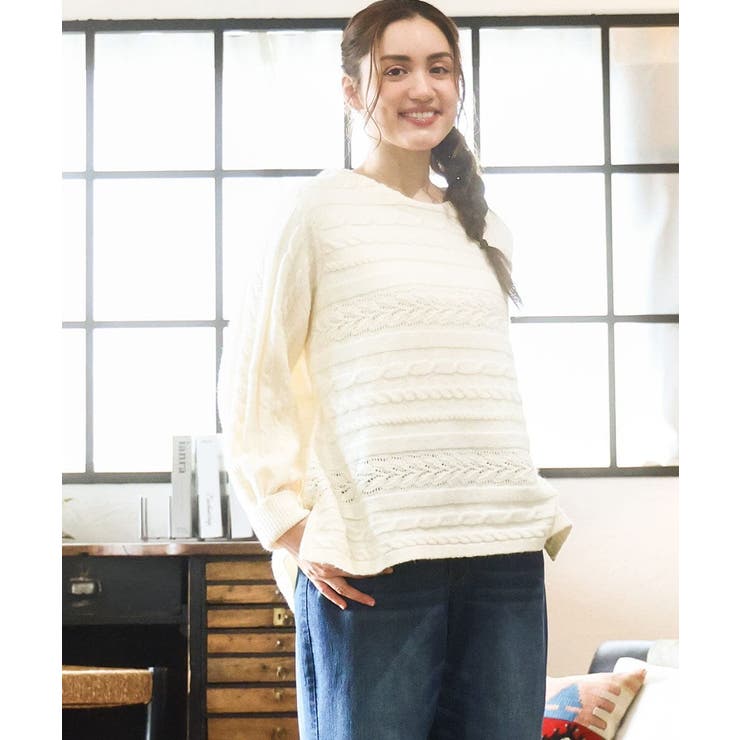 エウルキューブ（eur3）/【大きいサイズ】ケーブルニット 大きいサイズ】ケーブルニット[品番：ITKW0023417]｜eur3（エウル