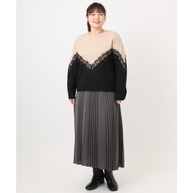 【大きいサイズ/LAVEANGE×eur3】レースバイカラーニット | eur3 | 詳細画像14 