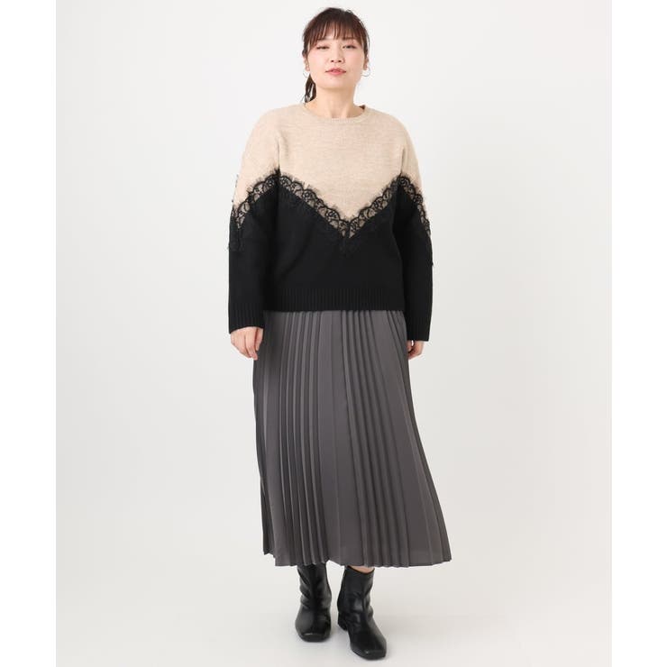 【大きいサイズ/LAVEANGE×eur3】レースバイカラーニット | eur3 | 詳細画像15 