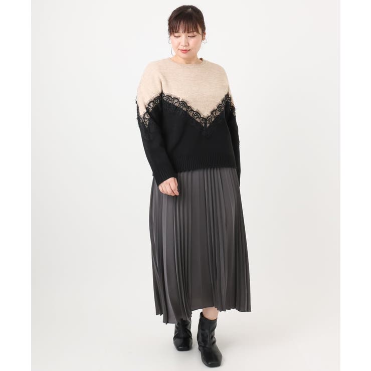 【大きいサイズ/LAVEANGE×eur3】レースバイカラーニット | eur3 | 詳細画像16 