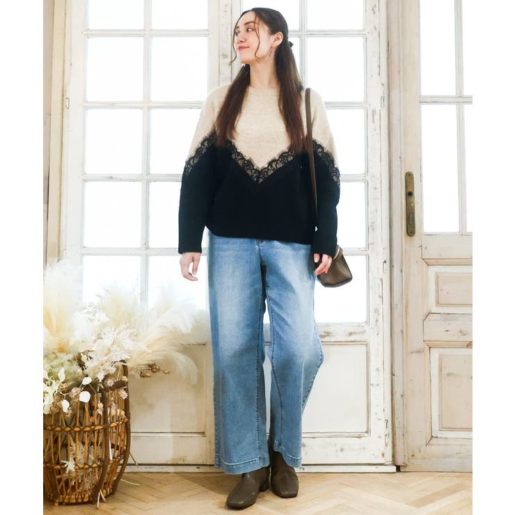 【大きいサイズ/LAVEANGE×eur3】レースバイカラーニット | eur3 | 詳細画像2 