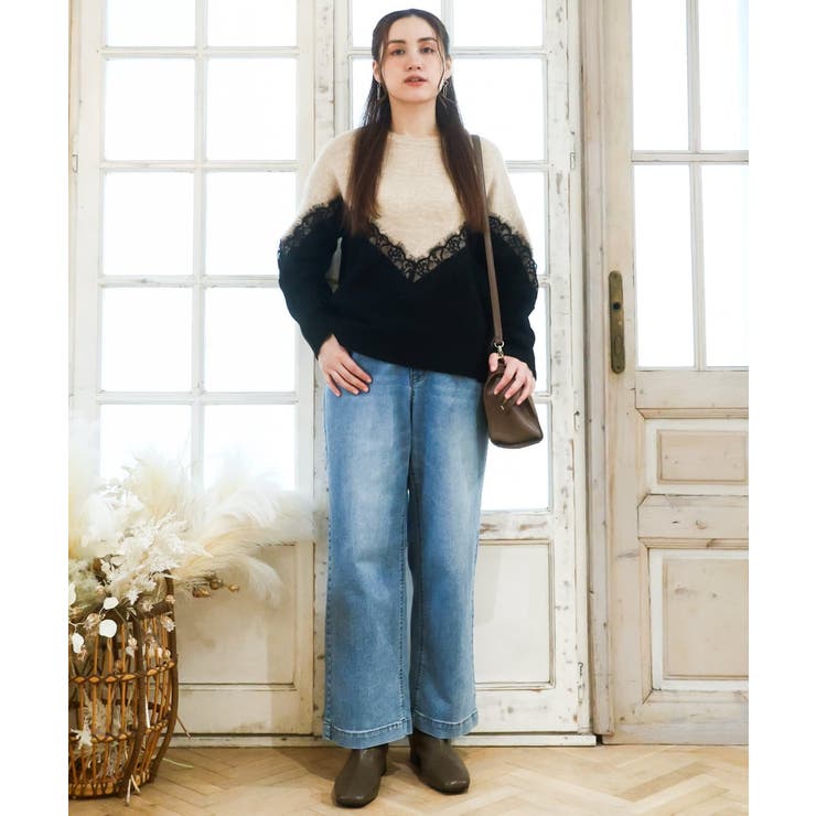 【大きいサイズ/LAVEANGE×eur3】レースバイカラーニット | eur3 | 詳細画像4 